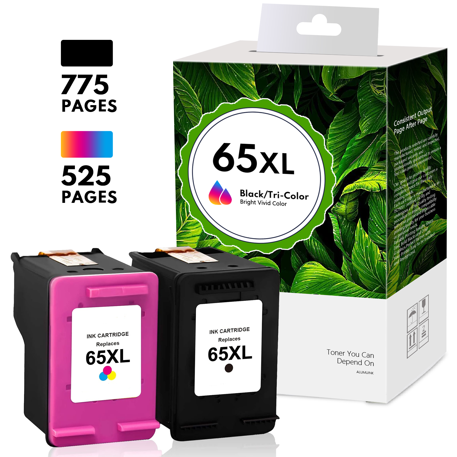 65XL Black / Tricolor Ink Cartridges (2pack) Replacement for HP AMP 100 Series DeskJet 2600