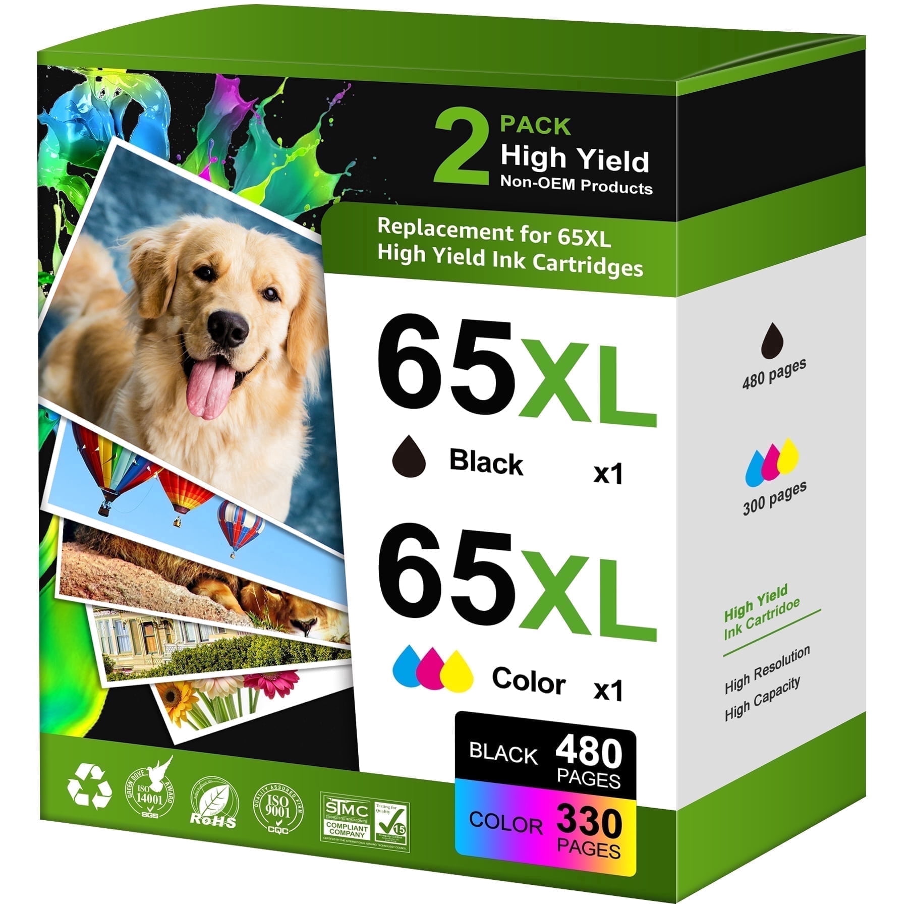 65XL Ink Cartridge Compatible  for 65 XL Ink 65 Ink Cartridge Use with  Deskjet 2652 2652 Printer Ink and 3755 3752 2655 Envy 5055 5000 5052 5014 Printer (1 Black, 1 Tri-Color, 2-Pack)
