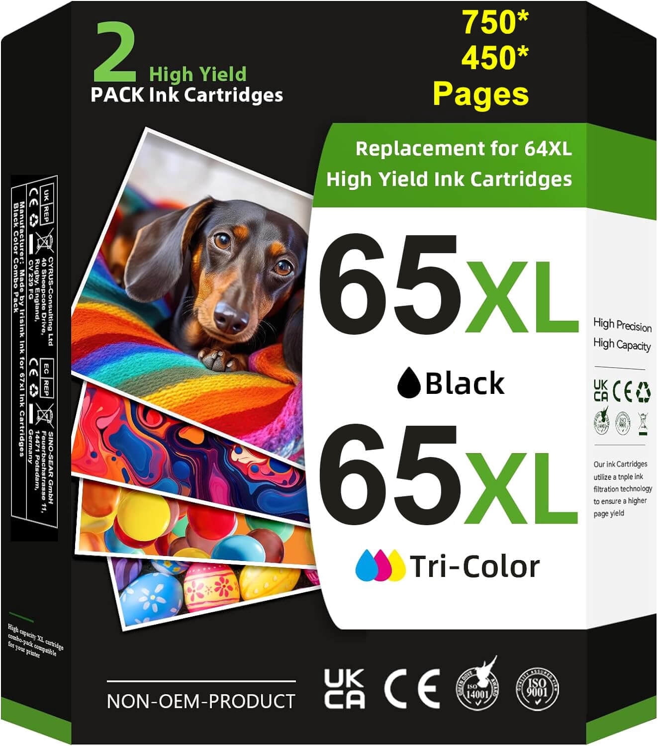 65XL Ink Cartridge Compatible for 65 XL Ink 65 Ink Cartridge Use with Deskjet 2652 2652 Printer Ink and 3755 3752 2655 Envy 5055 5000 5052 5014 Printer (1 Black, 1 Tri-Color, 2-Pack)