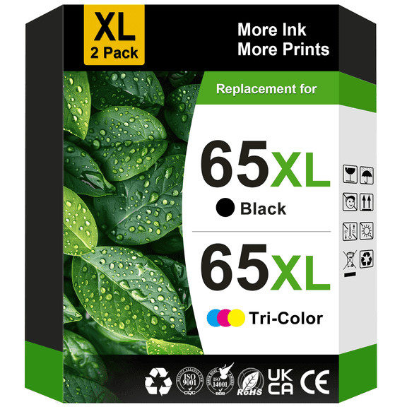 65XL Ink Cartridge Compatible for 65 Ink Cartridge for Ink 65 for Envy 5055 DeskJet 3772 3755 Printer Ink (2 Pack)