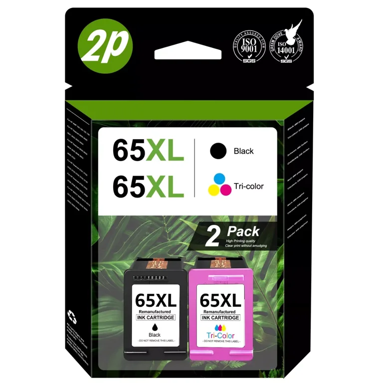 65XL Ink Cartridge for HP Printer, Black & Tri-Color Ink for