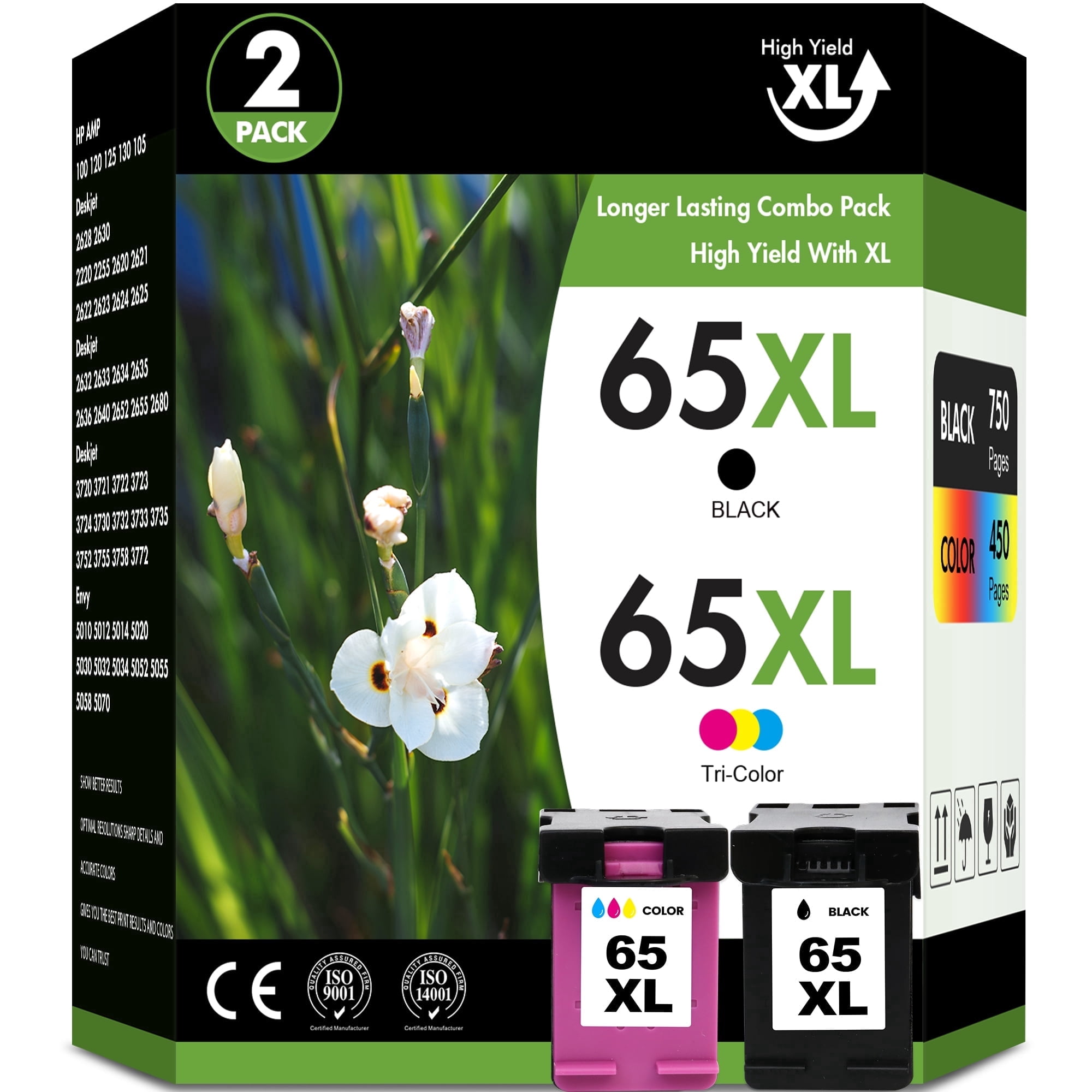 65XL Ink Cartridge Combo Pack Compatible for 65 Ink 65XL for DeskJet 3755 3772 Envy 5055 5052 Printer Ink 65