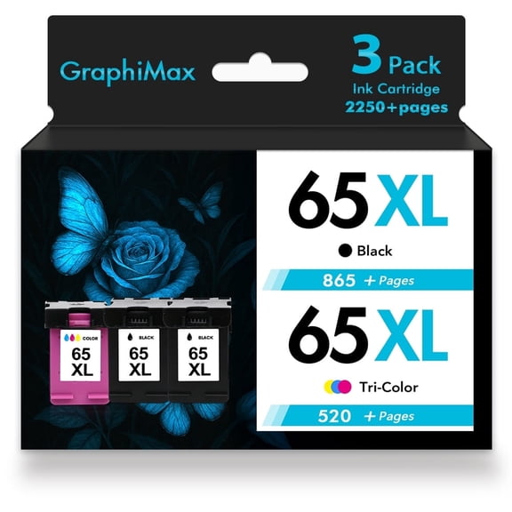 65XL Ink Cartridges Compatible for 65 65XL Black and Color for Envy 5055 5052 5058 Deskjet 3755 2655 2652 3722 2622 2624 2620 (3 Pack, 2 x Black, Tri-color)