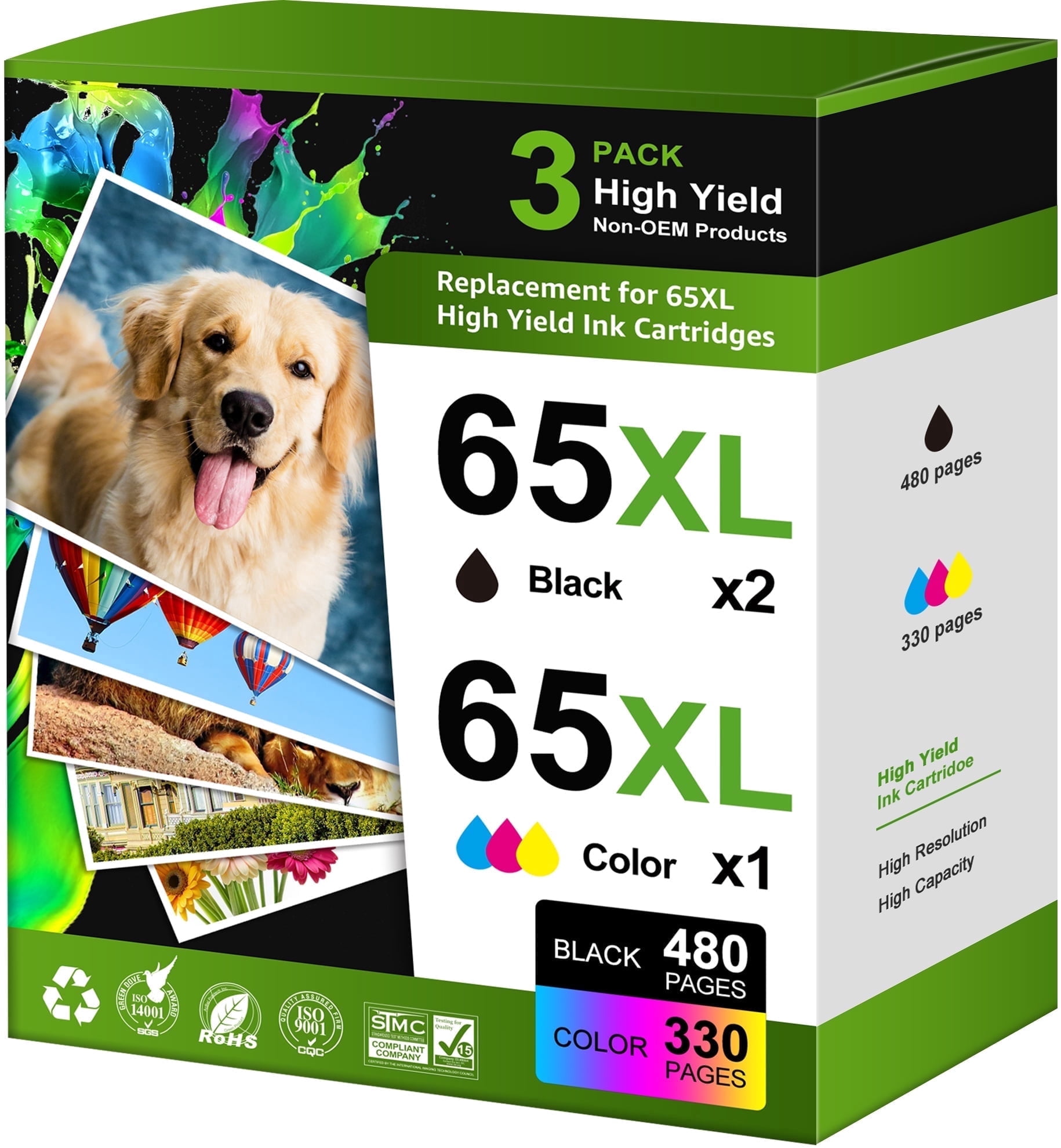 65XL Ink Cartridges Compatible for Ink 65 for DeskJet 3755 3700 3752 3772 2600 2622 2652 2655 2640 Envy 5000 5055 5052 5014 5010 5070 AMP 100 120 130 Printers (3 Pack)
