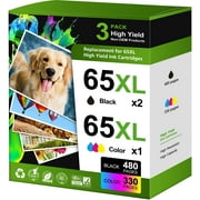 65XL Ink Cartridges for HP Ink 65 for DeskJet 3755 3700 3752 3772 2600 2622 2652 2655 2640 Envy 5000 5055 5052 5014 5010 5070 AMP 100 120 130 Printers (3 Pack)