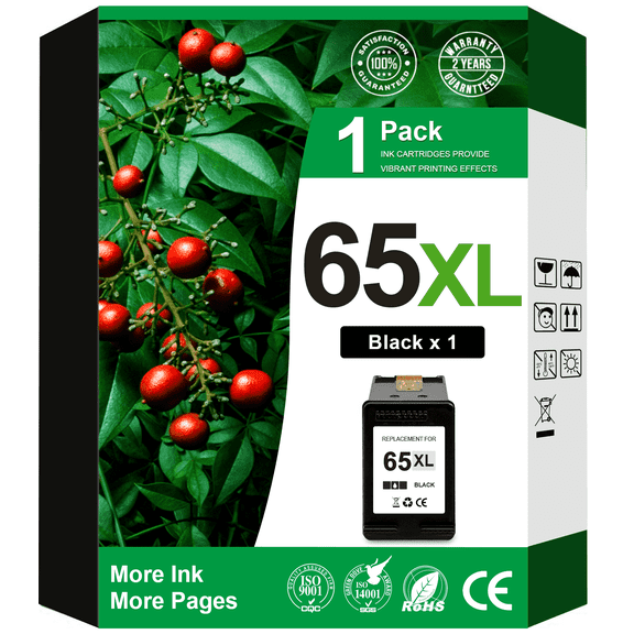 65XL Black Ink Cartridge Compatible for HP 65 Black Ink for Deskjet 3755 3752 3772 2655 2622 2624 2652 Envy 5052 5058 5055 Printer