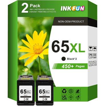 65XL Black Ink Compatible for HP 65 Black Ink Cartridge for Deskjet 3772 3700 Printer (2 Pack)
