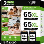 65XL Black Ink Cartridge Compatible for HP 65 Black Ink Cartridge XL 2 Pack