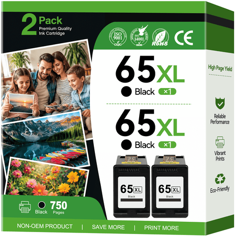 65XL Ink Compatible for HP 65 Black Ink Cartridge for HP Ink 65 for Printer Ink 65 (2 Black)