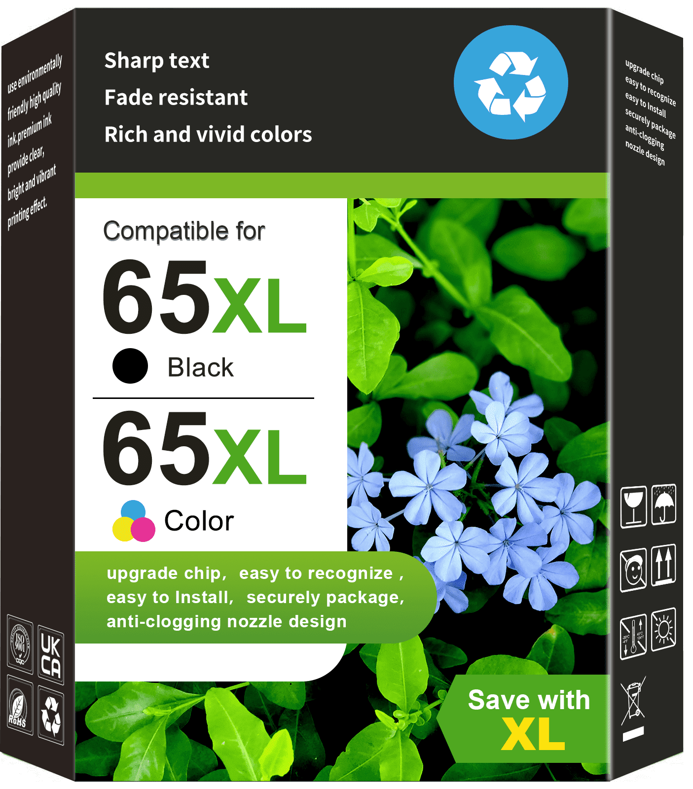 65XL Ink Cartridge Compatible for HP 65 Ink Cartridge for HP Ink 65 for HP Printer Ink 65 (2 Pack)