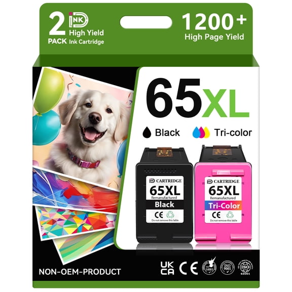 65XL Ink Cartridges Compatible for HP 65 Ink for Deskjet 2655 3755 Envy 5055 5000 Printer ( 2 Pack)