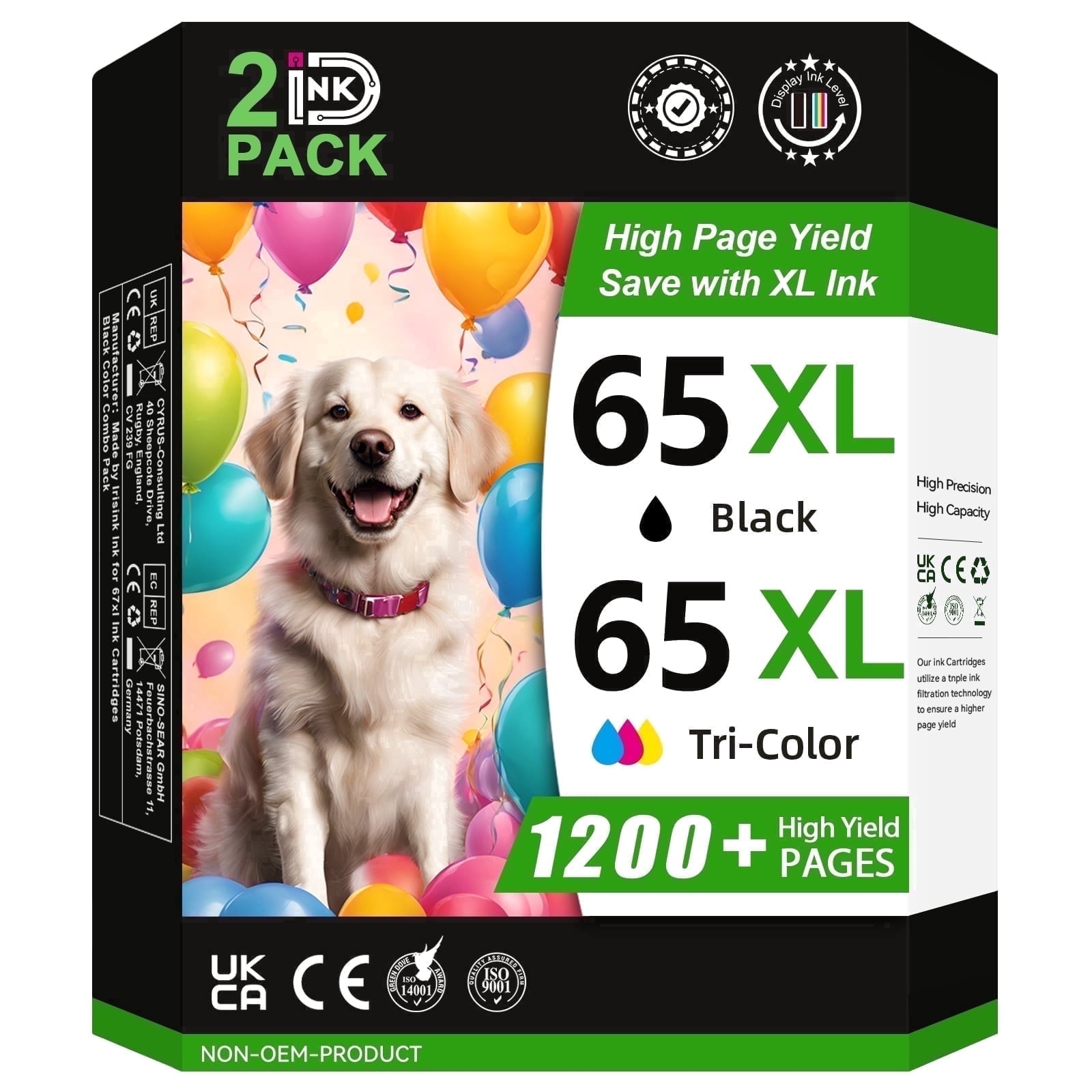 65XL Ink Cartridges Compatible for HP 65 Ink for Deskjet 2655 3755 Envy 5055 5000 Printer ( 2 Pack)