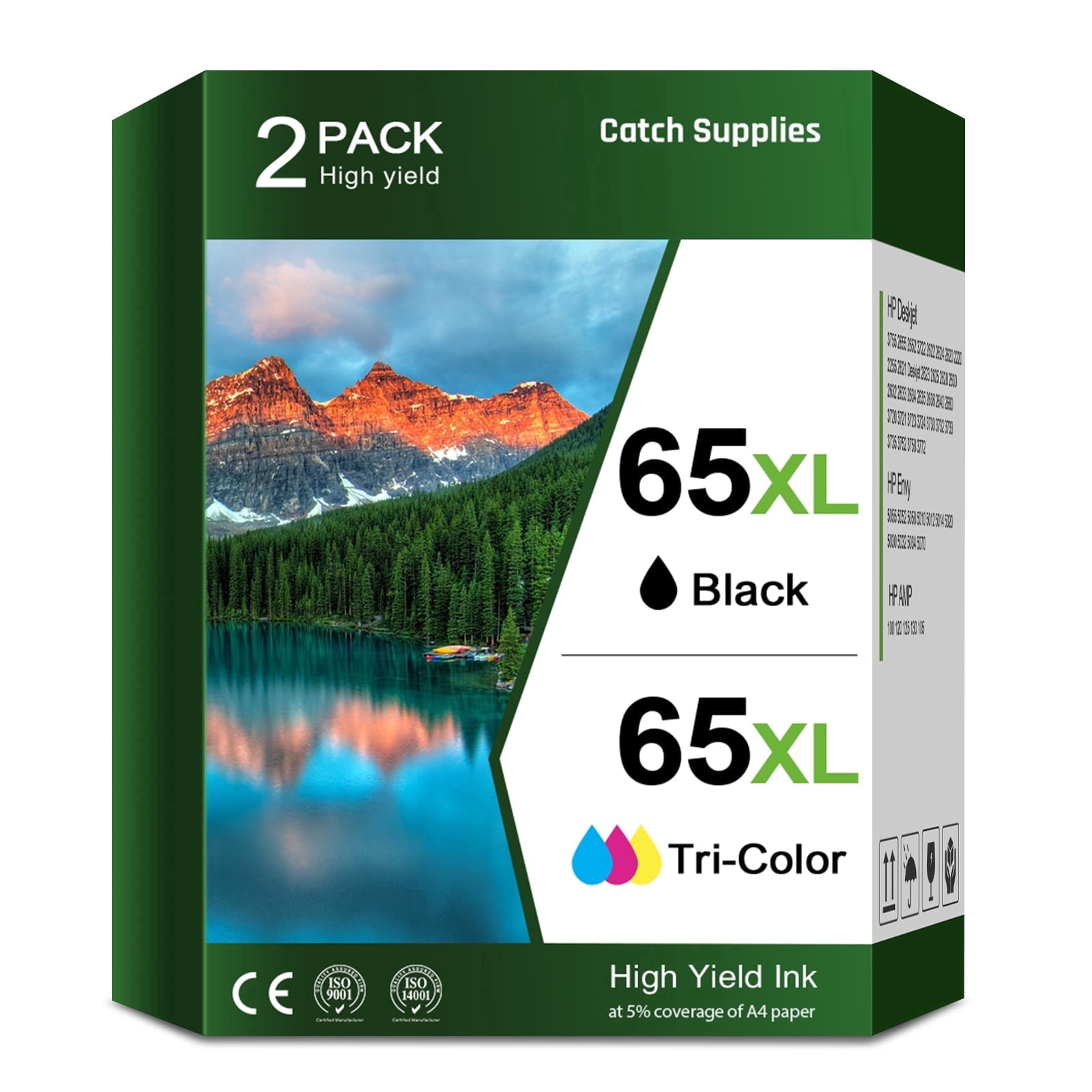 65XL Ink Cartridges Compatible for HP 65 ink cartridge Black and Tri-Color Printer Ink for HP DeskJet 3772 3752 3755 Envy 5055 5010 5000 ( 2 Pack)