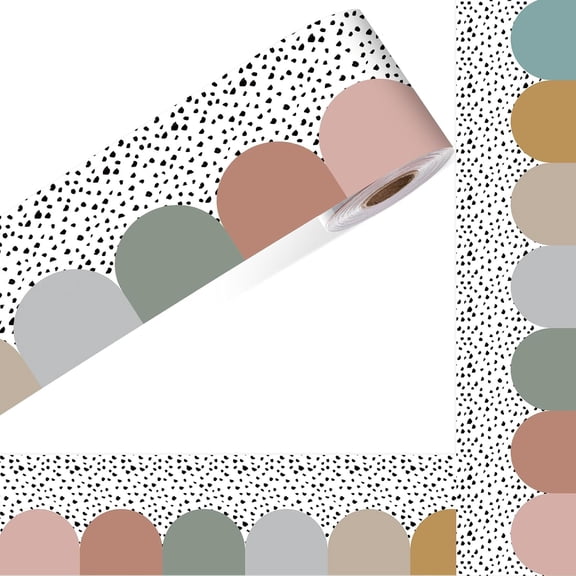 65ft Bulletin Board Borders for Classroom Decorations, Rolled Bulletin Borders Trim Decoration, Boho Spot Back to School Decor for Classroom School Offices(Boho Color)