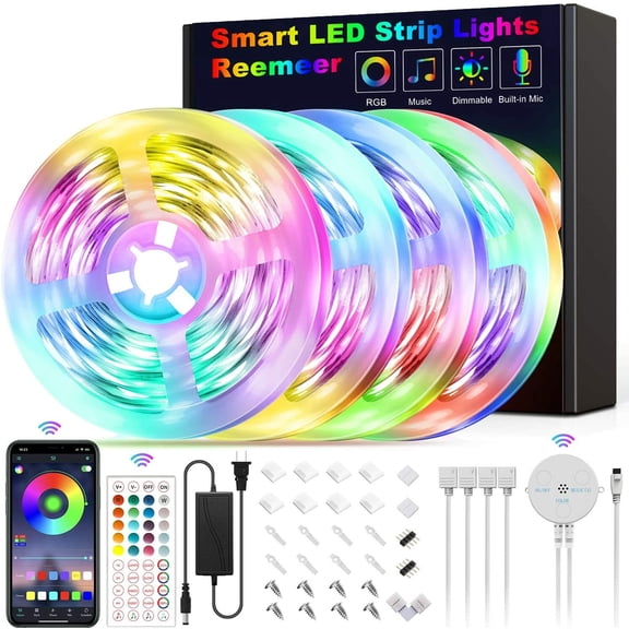 65ft RGB LED Strip Lights Music Sync with Remote Wifi, App Control for TV, Room