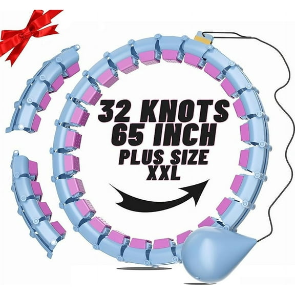 65inch 32 Knots Plus Size Quiet Weighted Hula Infinity Fitness Detachable Hoops, Smart Noiseless Infinity Hula for Women, 2 in 1 Waist and Abdominal Workout Equipment at Home