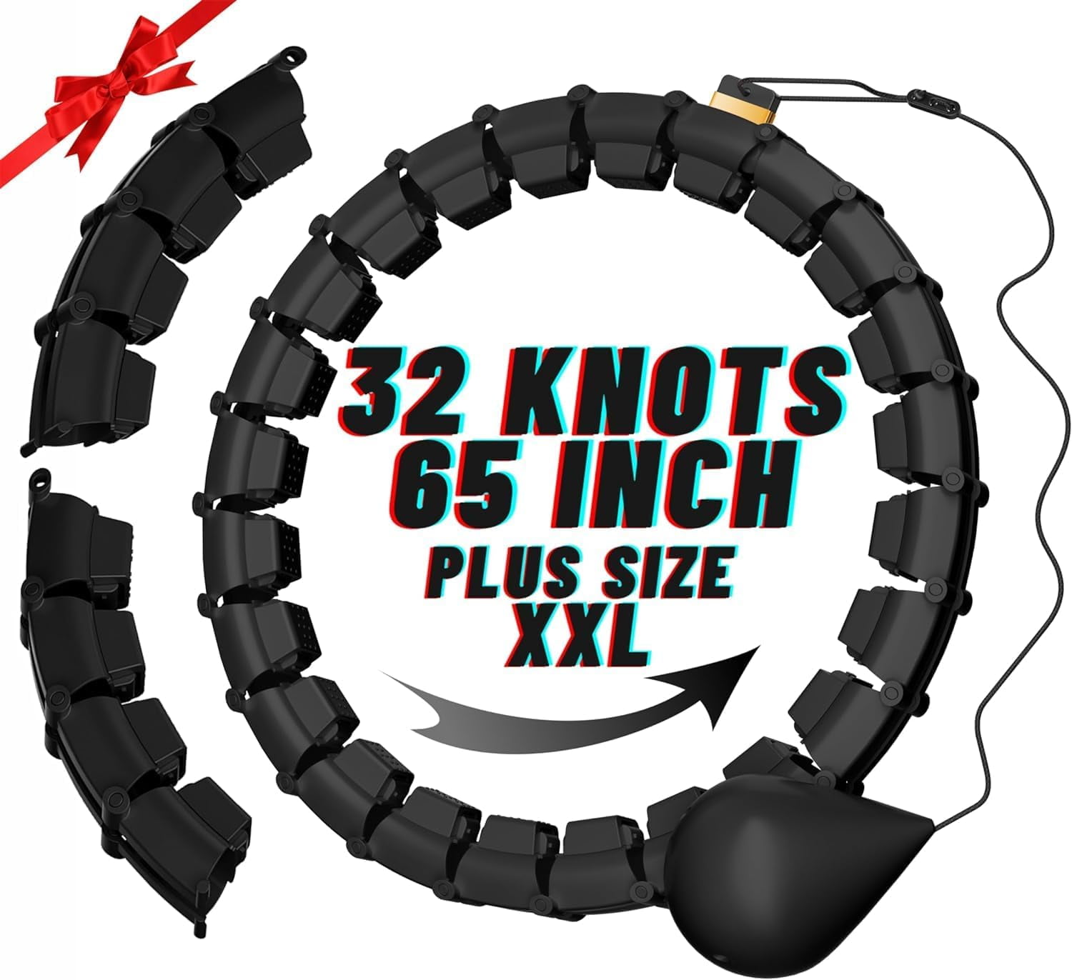 65inch 32 Knots Plus Size Quiet Weighted Hula Infinity Fitness Detachable Hoops Smart Silent Infinity Hula for Women 2 in 1 Waist and Abdominal Workout Hoop