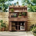 thumbnail image 1 of 65inch Garden Potting Bench Table, Fir Workstation with Storage Shelf, Drawer and Cabinet, Brown, 1 of 9