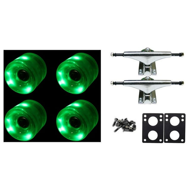 65mm Green LED WHEELS Night Light Skateboard Combo Trucks/Wheels