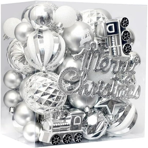 65pcs Christmas Balls Ornaments for Xmas Tree,Christmas Tree Decoration Set,Muti-Color Xmas Ball Ornaments for Party Decoration,Silver