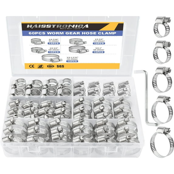 65pcs Hose Clamps Kit,5 Sizes 1/4"-1-5/32"(6-29mm),Hose Clamps Stainless Steel,304 Stainless Steel Hose Clamp for Water Pipe Automotive and Mechanical Application