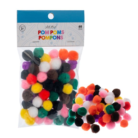 65pcs John Bead 0.5in Multi Color Round Pom Poms Basics for Crafts DIY Art Creative School Projects Party Favors Decorations Supplies