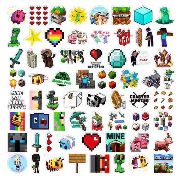 65pcs Pixel Block Game Vinyl Sticker Pack - Waterproof Decals for Helmets, Laptops & Water Bottles - Mini Sandbox Character Art for DIY Scrapbooks & Gamer Accessories