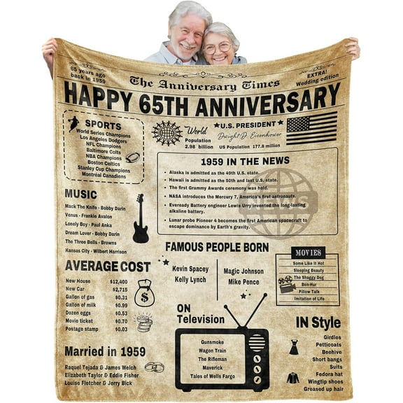 65th Anniversary Blanket Gifts Gift for 65th Blue Sapphire Wedding Anniversary 65 Years of Marriage Gifts for Wife Husband Dad Mom Parents Grandpa Grandma Grandparents Back in 1959 Blanket