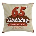 thumbnail image 1 of 65th Birthday Decorations Throw Pillow Cushion Cover, Retro Style Celebration Card Inspired Floral Details, Decorative Square Accent Pillow Case, 18 X 18 Inches, Eggshell Brown Burgundy, by Ambesonne, 1 of 1