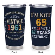65th Birthday Gift Ideas For Men Women Turning Sixty Five - 1961 Vintage Present For Him Her - 65th Decoration Party - Sixty Five Tumbler 20oz - Happy 1961 Celebration For Year Old Milesto