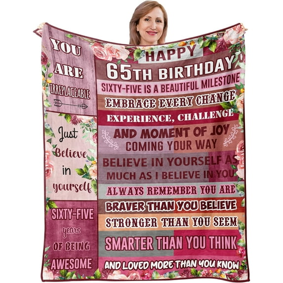 65th Birthday Gifts Blanket, 65th Birthday for Women, 65th Birthday Gift Ideas, 65-Year-Old Birthday Decoration for Mom, Wife, Unique 65th Birthday Gift 50" X 60"
