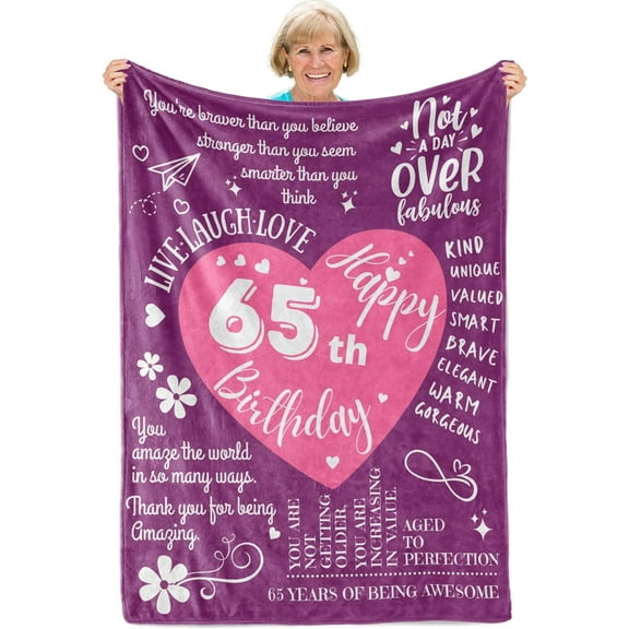 65th Birthday Gifts Throws, Happy 65th Birthday Themed Bed Flannel Plush Blankets, Thank You Presents for Mom, Grandma, Godmother, Friends, Aunt(50*60)