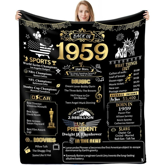 65th Birthday Gifts for Women Men, Soft Comfortable Throw Blanket, Birthday Decorations for Mother and Dad Wife Husband, 65 Year Old Birthday Decorations Blanket 60"X50", Back in 1959