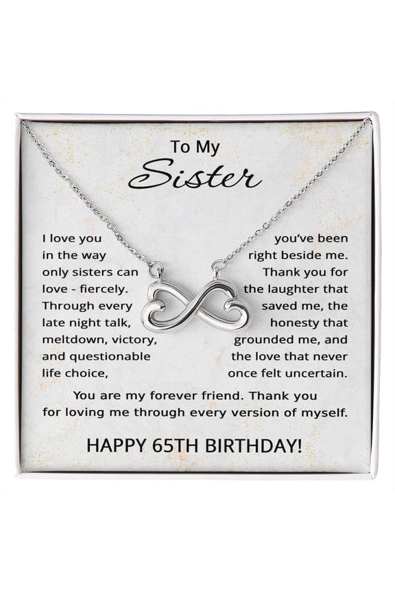 65th Birthday Gifts for Sister - To My Sister Necklace from Sister - 65 Years Old Sister Title: 14k White Gold Finish, Box Choice: Standard Box