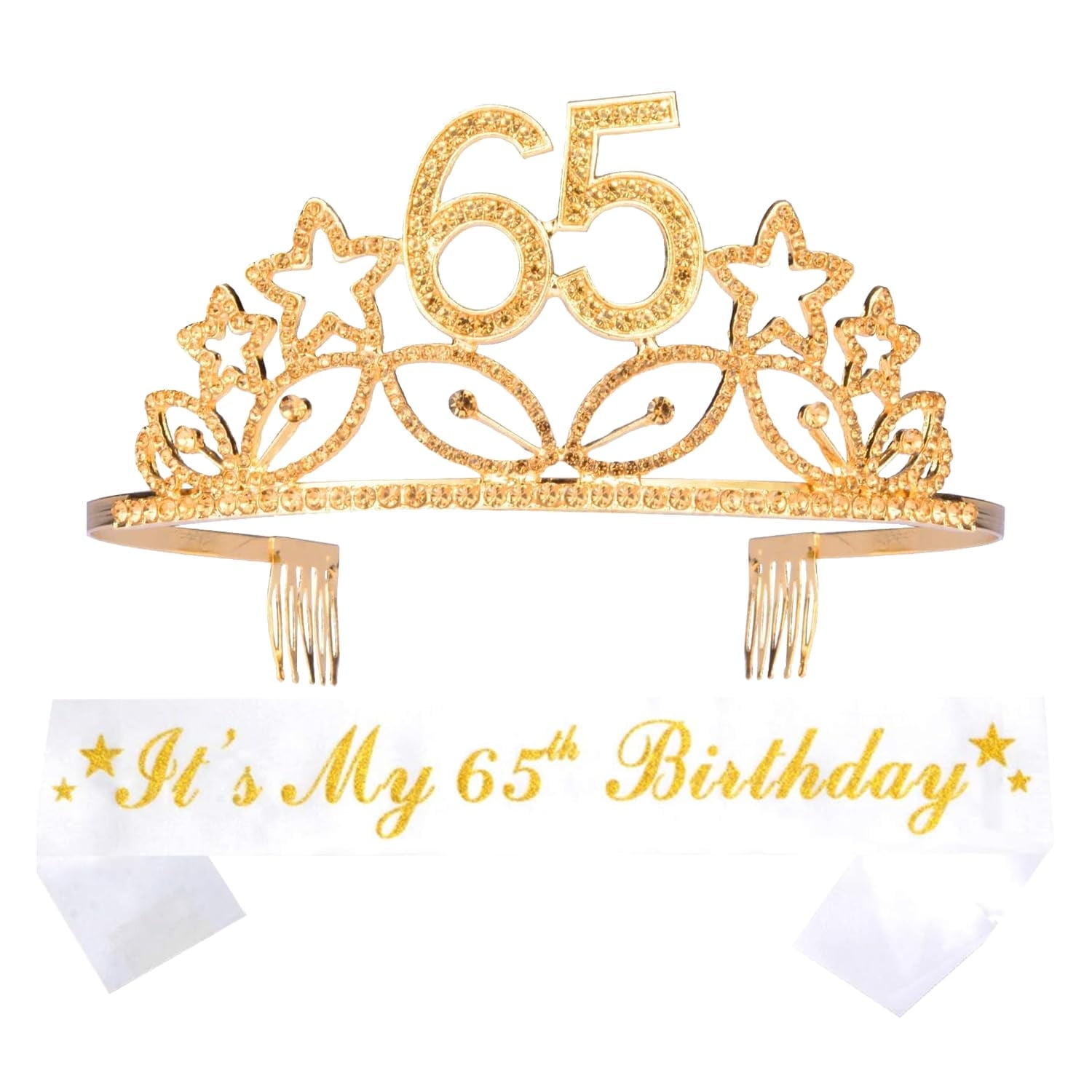 65th Birthday Sash and Tiara for Women - Fabulous Glitter Sash + Stars ...