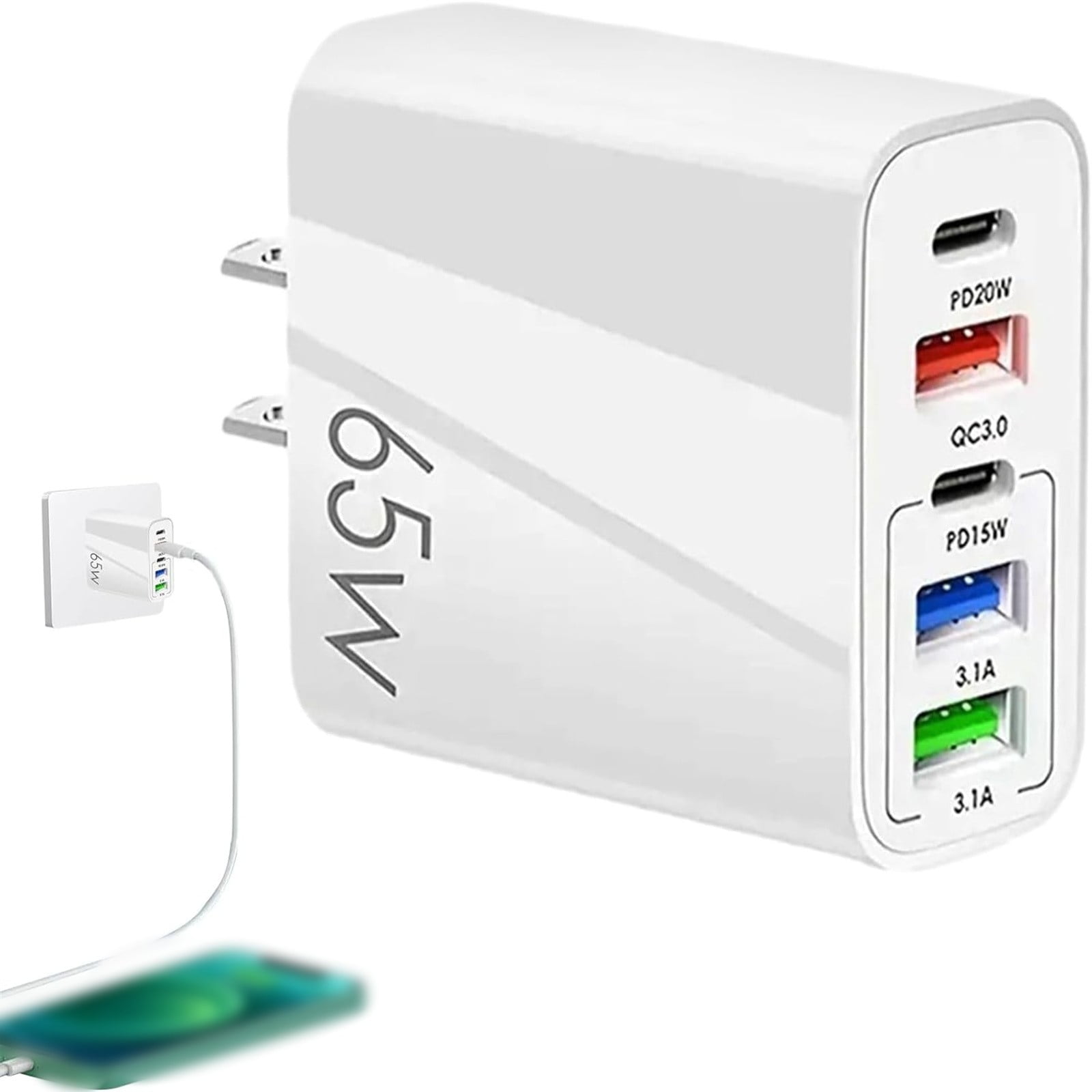 65w Charger PC+ABS Charging Station Compact Wall Charger 2type C Pd+