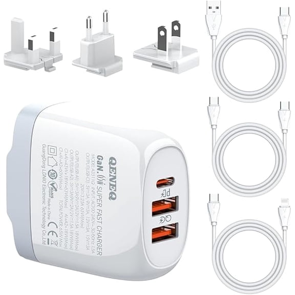 65w USB C Charger 3 Port GaN Wall Charger PPS Compact Fast Charger with PD QC Universal Travel Adapter USB C Power Adapter for MacBook Pro Air, iPad Pro Air, iPhone, Galaxy, Dell XPS Laptop