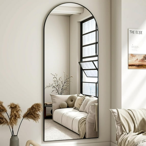 65x24 Arched Full Length Mirror with Stand - Modern Black & Gold Wall-Mounted Mirror for Living Room Bedroom