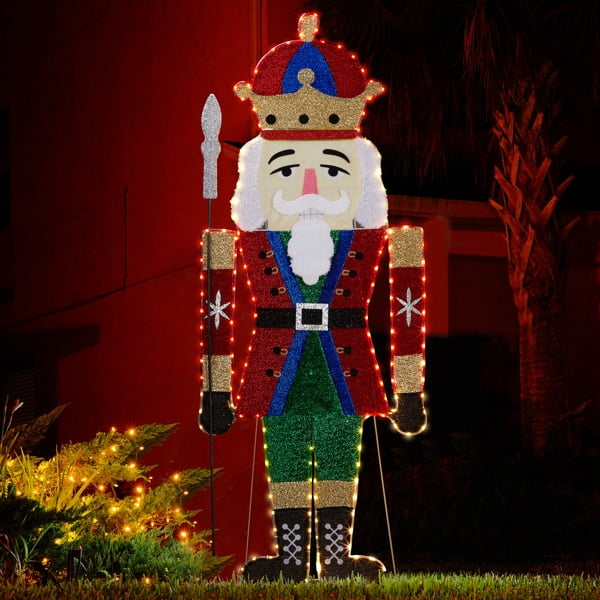 66.1" Lighted Nutcracker Christmas Decoration, 162 Warm White LEDs, Sparkling Tinsel, Collapsible Design for Indoor, Outdoor Use
