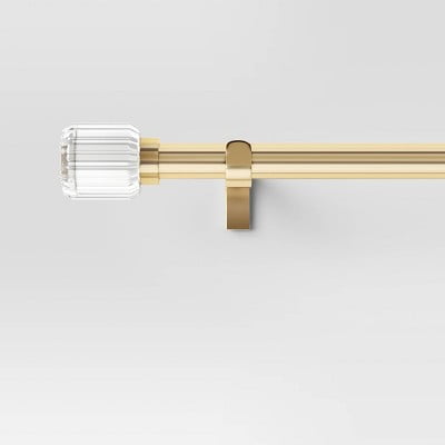 66"-120" Clear Ribbed Curtain Rod Brass - Gold Single Rod, Quick Mount, 0.875" Diameter, 3.78" Projection