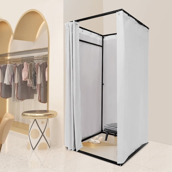 66.14-77.16lbs Grey Portable Clothing Store Fitting Room Freestanding Clothing Store Fitting Room with Gourd Hanging Ring