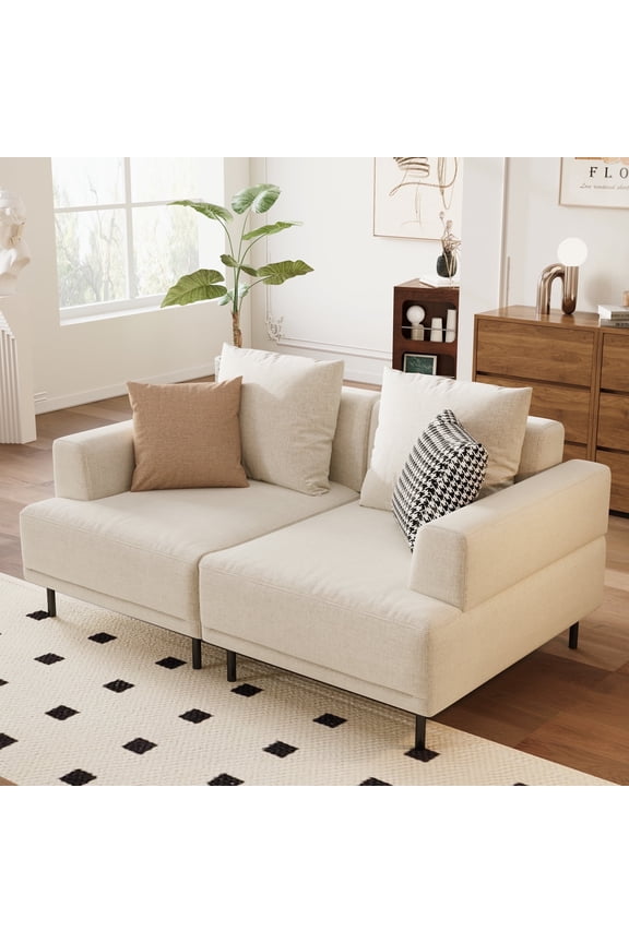 Modular Sectional Sofa for Living Room, 66.1" Wide Mid-Century Modern Fabric Couch with Cozy Seating, Suitable for Living Room, Bedroom & Daily Relaxation - Beige