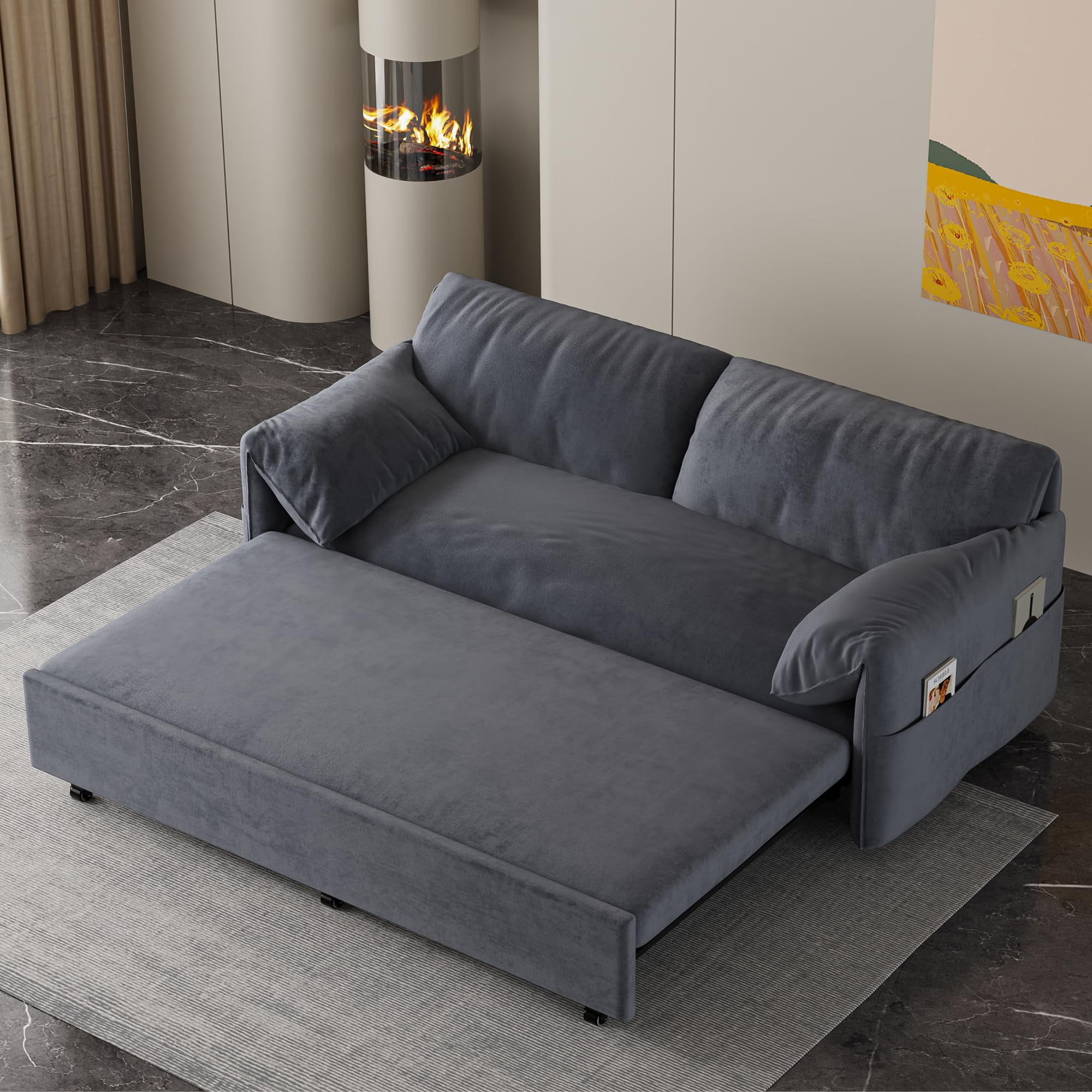 66.2" Queen Pull Out Sofa Bed, Hydraulic System Convertible Sleeper