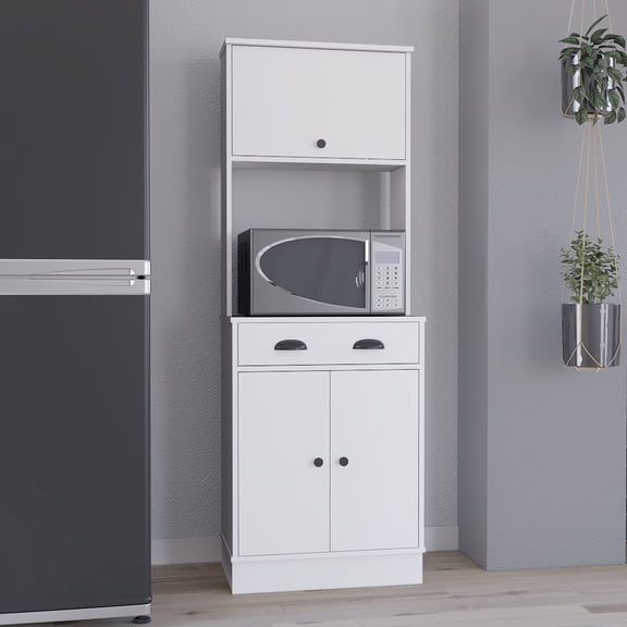 White 66.3" H Apex Kitchen Pantry With Drawer, 2 Cabinets, Microwave Stand - And Stylish Solution Quality Engineered Wood Construction