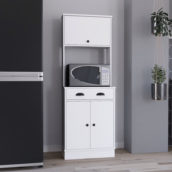 66.3"h Apex Kitchen Pantry In White With Drawer, 2 Cabinets, And Microwave Stand - Functional Unit Pantry, 66.3" H Attractive Furniture