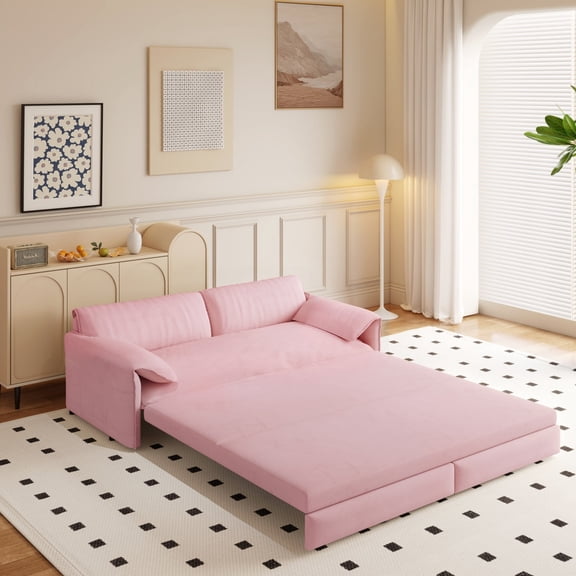 66" 3-in-1 Convertible Sleeper with Side Storage, Queen Size Pull Out Sofa Bed, Multi-Functional Velvet Loveseat for Small Spaces