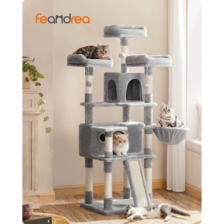 66.5" Cat Tree Large Cat Tower Cat Condo with Scratching Posts Light Gray