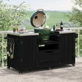 thumbnail image 1 of 66.5" Outdoor Grill Cart, Solid Wood Kitchen Island with Stainless Steel Top, Drawer, Compatible with up to Large Big Green Egg, Kamado, Joe for Barbecue Outdoor Gathering（Black ）, 1 of 10
