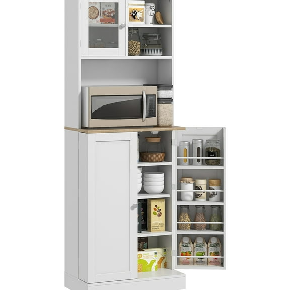 66.5" Freestanding Pantry Cabinet, Kitchen Storage With 8 Door Shelves And , Adjustable Shelves, White For Dining Cabinet Kitchen,