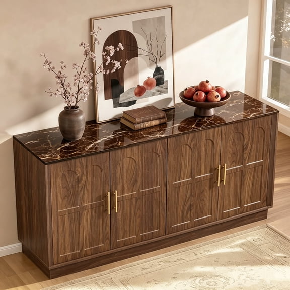 66.5" Sideboard Buffet Cabinet with Storage, Modern Credenza with Arched Doors, Large Wood Accent Cabinet for Living Room Entryway